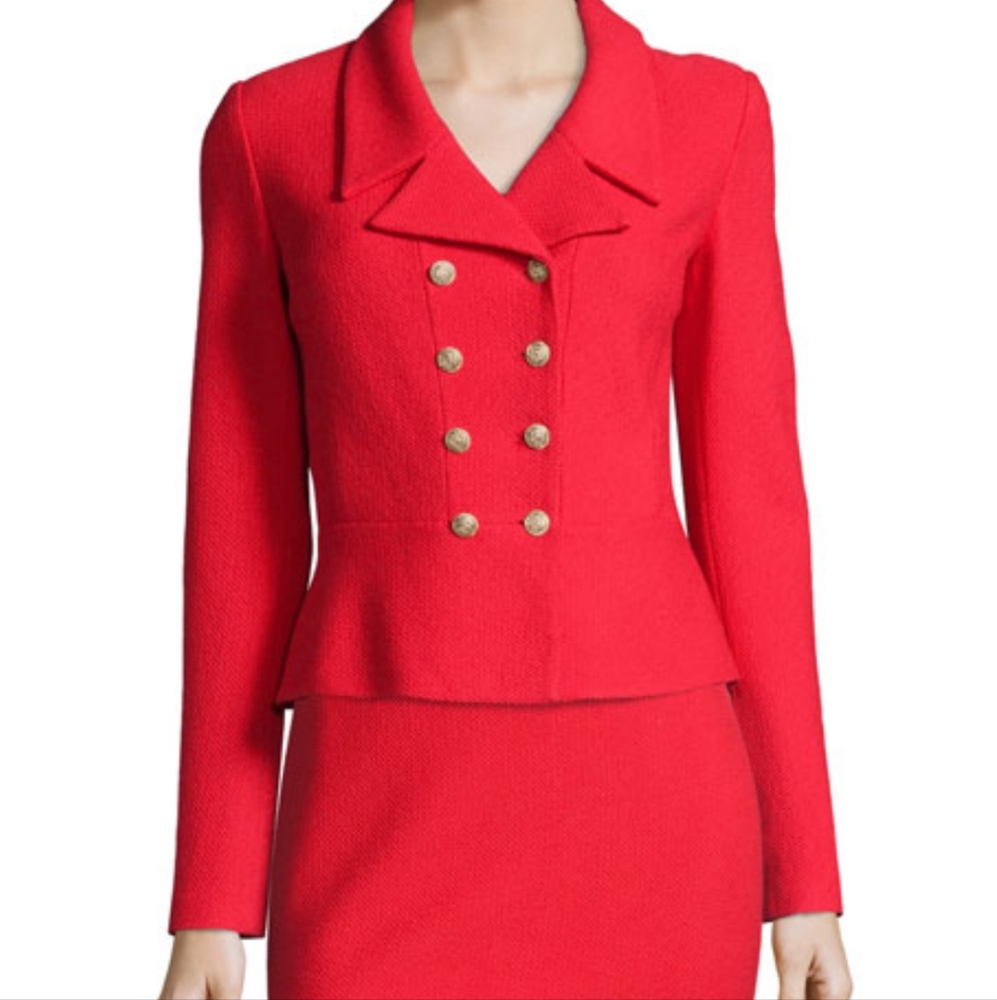 St. John Red Boucle Peplum Blazer